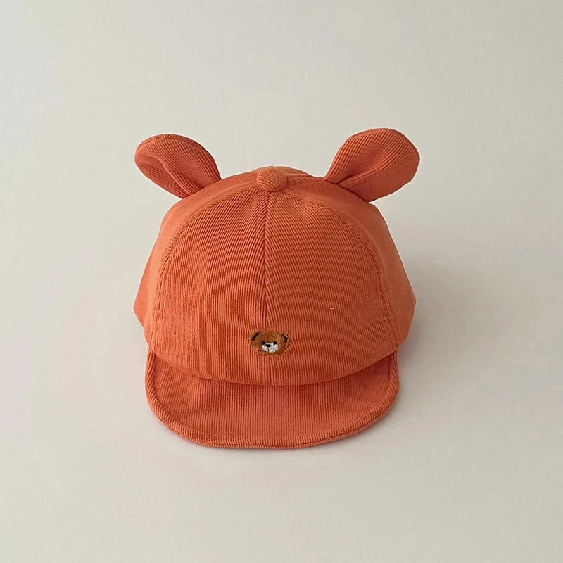 Gorra de béisbol con orejas de oso para bebé, gorro de algodón con visera, bordado bonito, ajustable, para el Sol, para verano
