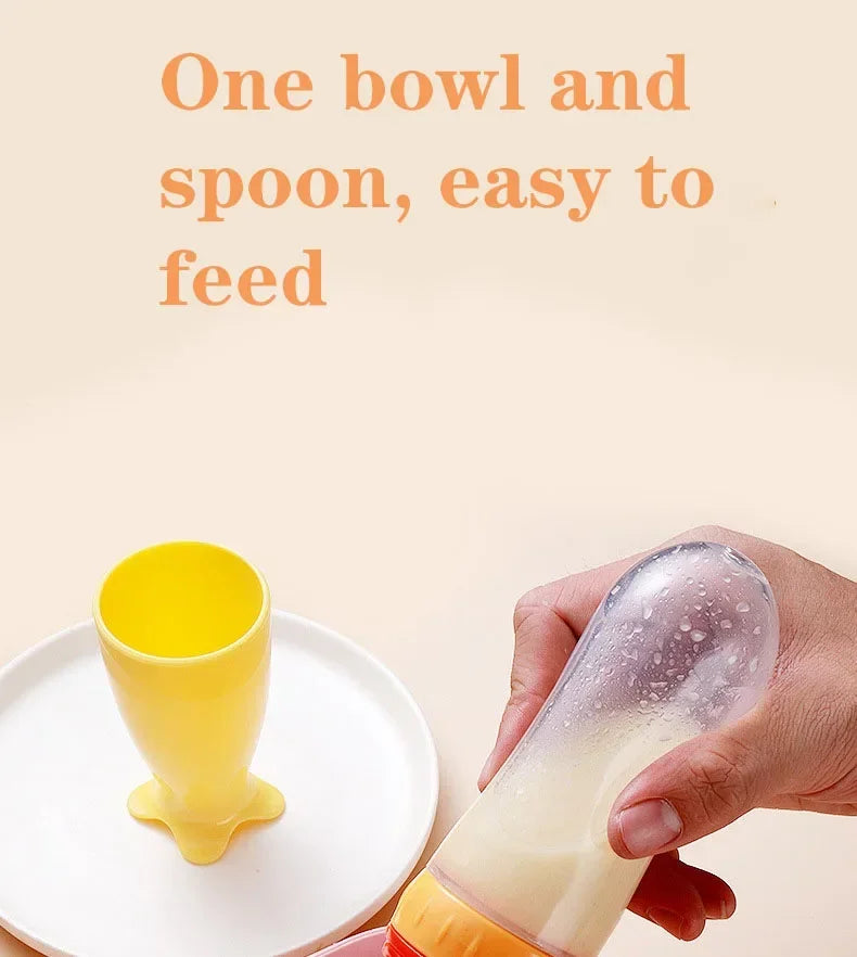 Biberón de silicona útil y seguro con cuchara, suplemento alimenticio, botellas de cereales de arroz, cuchara para apretar, biberón de leche