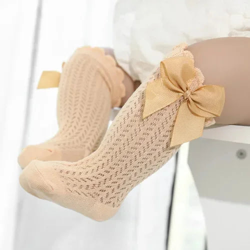 Calcetines hasta la rodilla para bebé de 0 a 24 meses, calcetines largos de algodón con lazo para niño pequeño, calcetines largos de princesa para bebé recién nacido, novedad de 2024