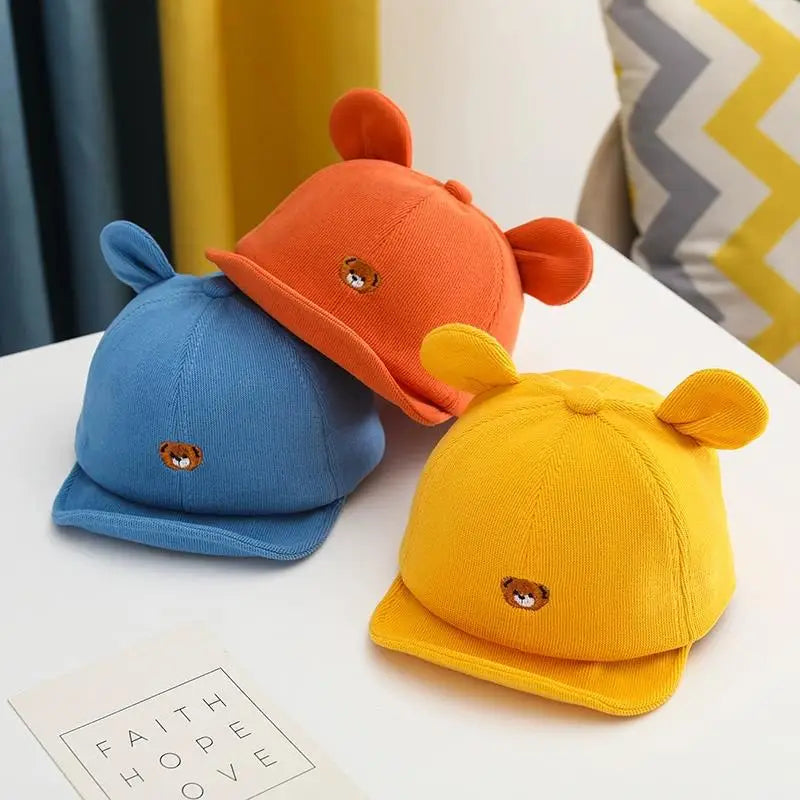 Gorra de béisbol con orejas de oso para bebé, gorro de algodón con visera, bordado bonito, ajustable, para el Sol, para verano