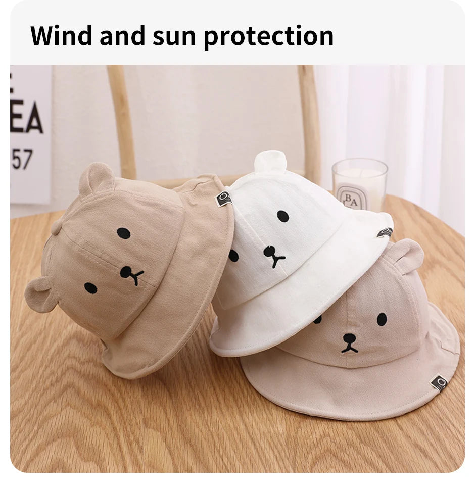 Lindo oso bebé cubo sombrero con orejas niño niña algodón niños sombrero de sol al aire libre verano niño Panamá gorra