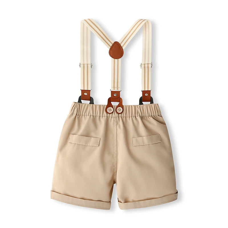 Pudcoco, trajes de caballero para niños pequeños, camiseta de manga corta, pantalones con pechera, pantalones cortos, pajarita, conjunto de 3 uds de verano 1-5T