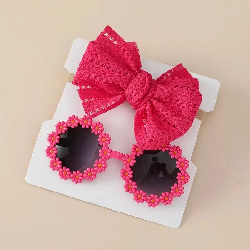 Juego de 2 uds de gafas de sol para niños, diadema con margaritas y flores, gafas de sol redondas para niños pequeños, gafas de protección solar para niñas