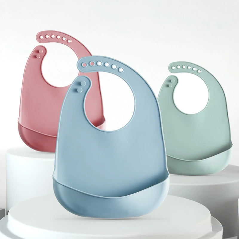 Baberos de silicona para bebés, babero impermeable para bebés, Color sólido, ajuste de 6 velocidades, bolsillo para Saliva, paños para eructar para niños, accesorios para recién nacidos