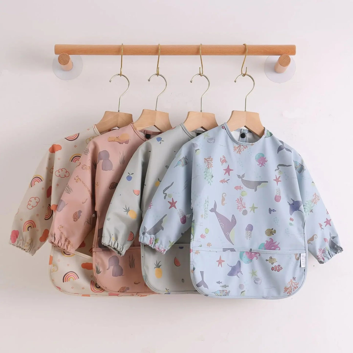Babero suave impermeable para bebé, paño de alimentación ajustable de manga larga para niño pequeño y niña, bata de pintura, delantal para comer comida infantil