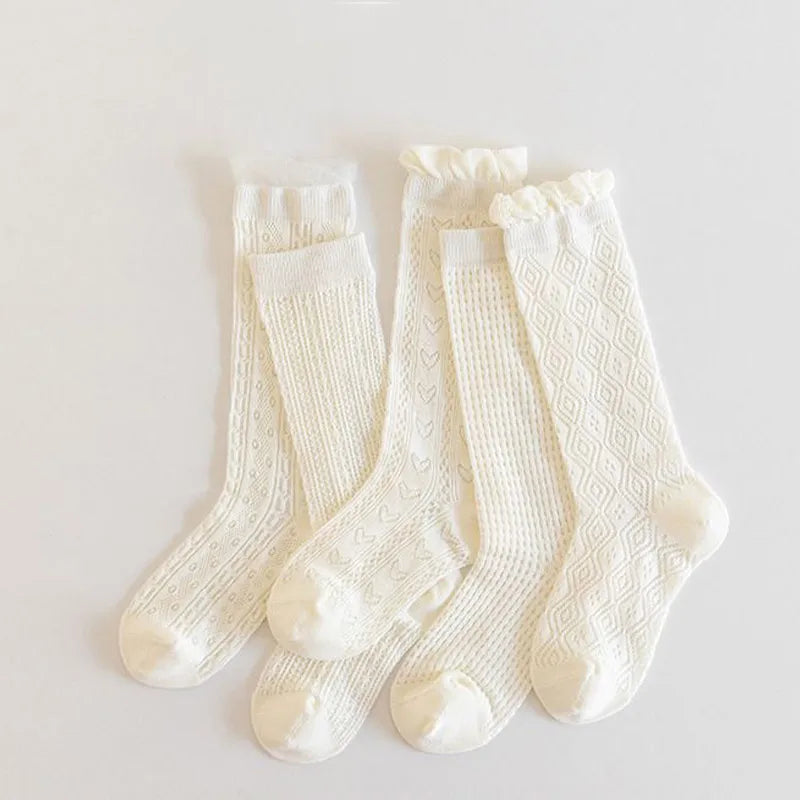 3 pares de medias con volantes de encaje blanco de princesa, calcetines de malla de verano para niñas, calcetines largos finos y transpirables para niños de 3 a 12 años, calcetines hasta la pantorrilla