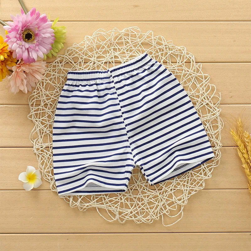 Verano niños niño 2 uds pantalones cortos de algodón suave ropa Casual transpirable niños niña bebé raya de dibujos animados deportes playa medio pantalón 2-5 Y