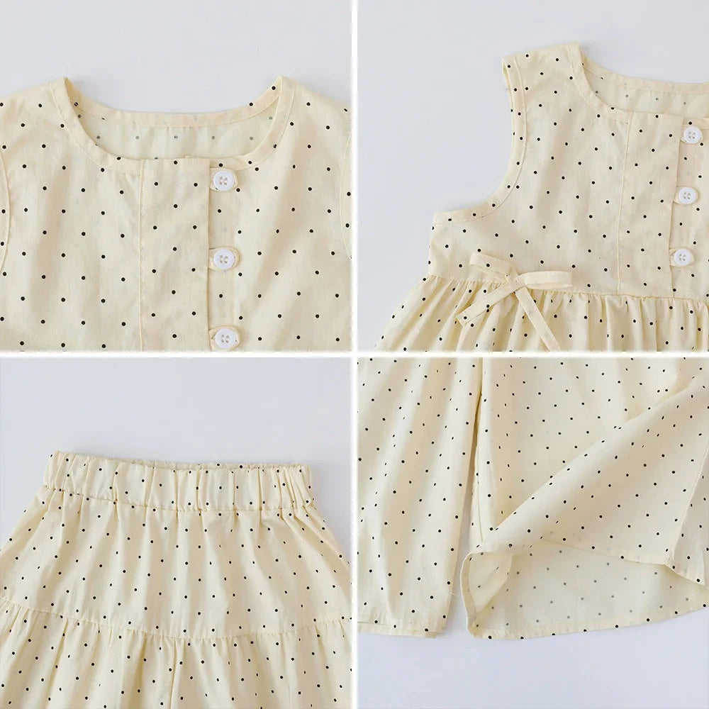 Bear Leader-Conjunto de ropa informal para niña, Top de lunares sin mangas con cuello redondo y pantalones de pierna ancha con lazo y botón, 2 piezas