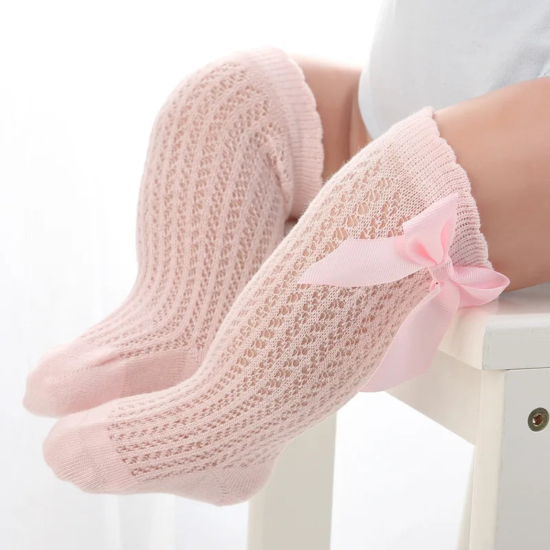 Calcetines de malla de punto para niñas pequeñas, medias de tubo largo hasta la rodilla, suaves, de algodón, para verano