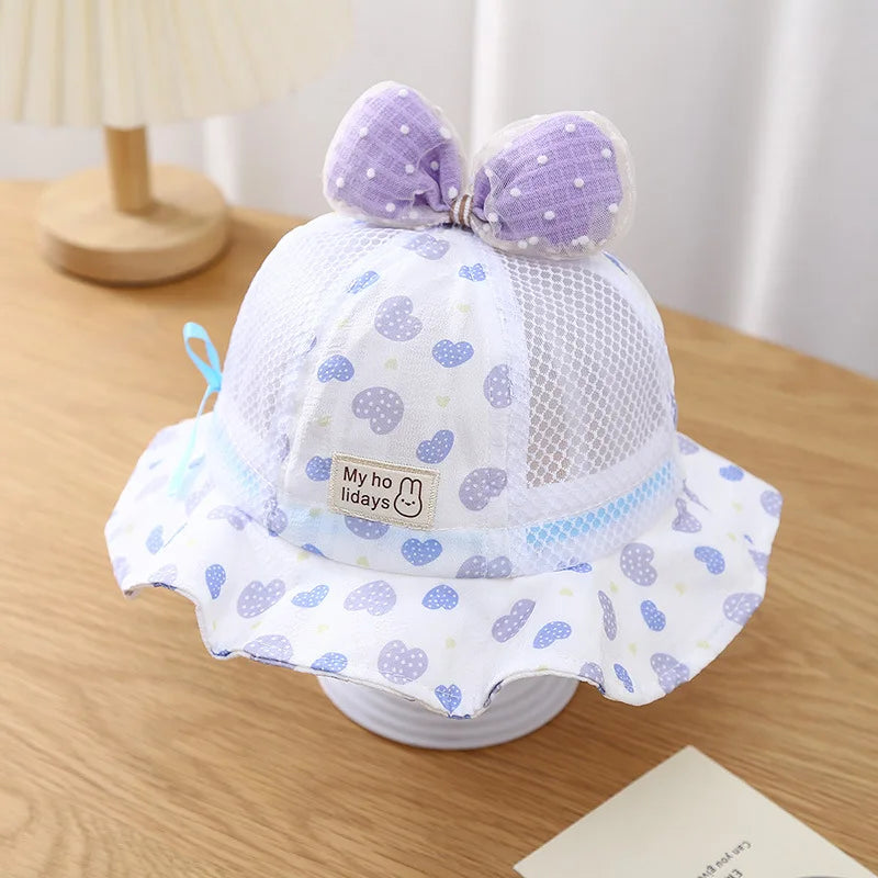 Sombrero de cubo para bebé al aire libre de verano, sombreros de sol de pescador con lazo de flores bordado para niñas pequeñas, gorra de playa transpirable de princesa
