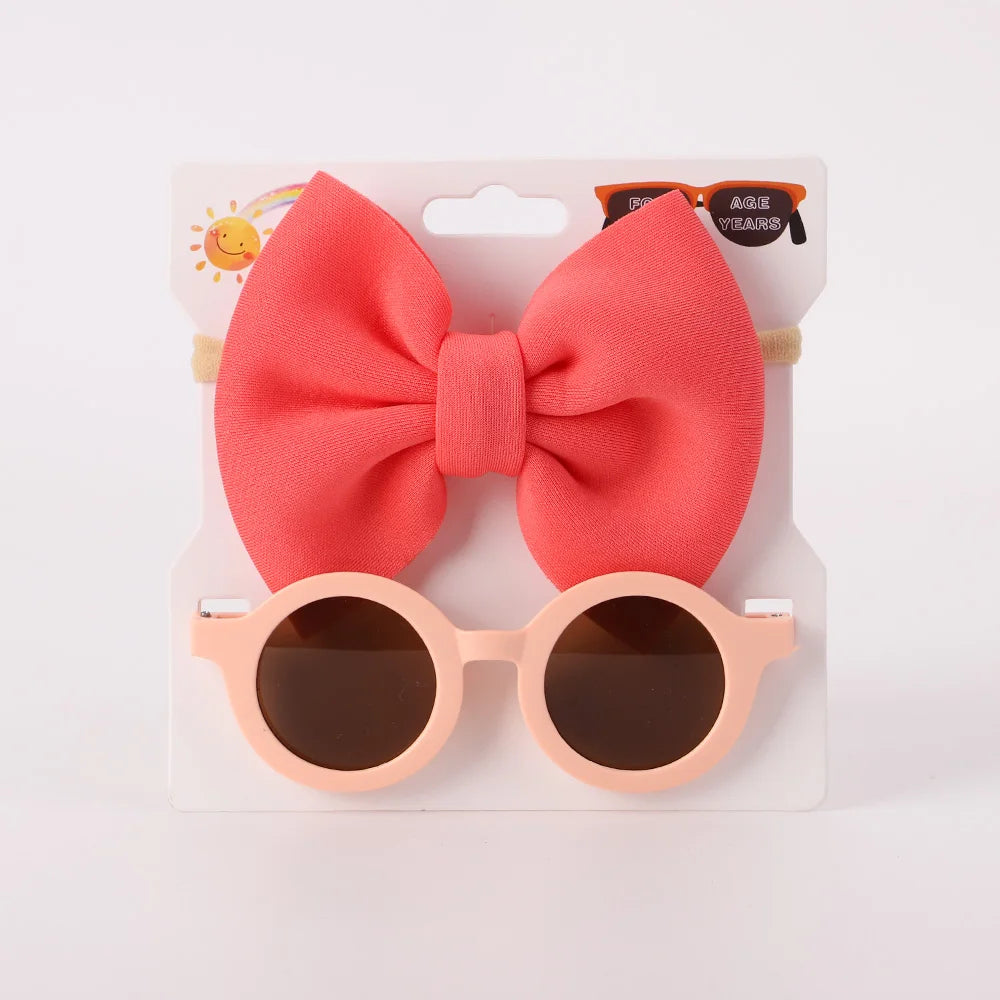 Conjunto de 2 uds de gafas de sol para niños, gafas de sol para bebés, diadema de nailon elástico, gafas de sol bohemias para playa, gafas de sol para la playa, sombreros con lazo para niños