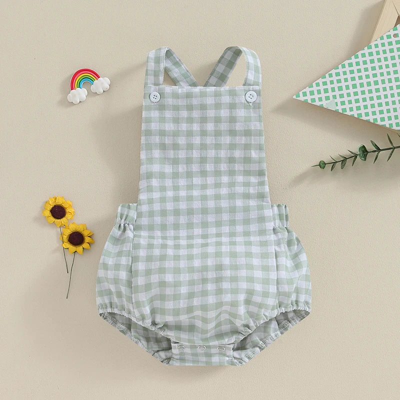 Monos de verano para bebés y niños, pelele informal sin mangas con estampado de rayas a cuadros, ropa infantil para recién nacidos
