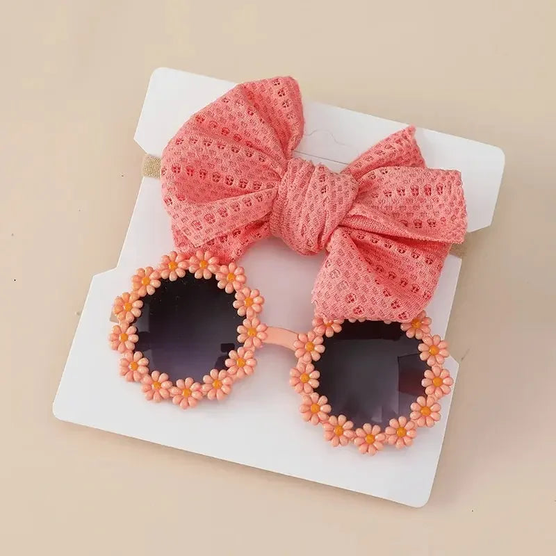 Juego de 2 uds de gafas de sol para niños, diadema con margaritas y flores, gafas de sol redondas para niños pequeños, gafas de protección solar para niñas