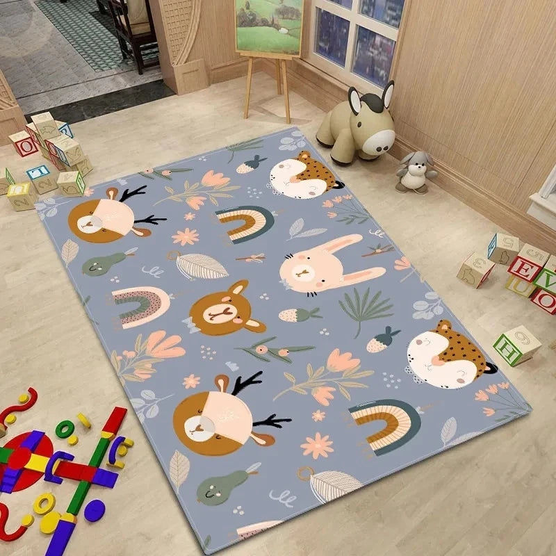Alfombra de estilo nórdico para habitación de bebé, Alfombra de dibujos animados de animales para dormitorio de niños, alfombra Kawaii para habitación de niñas y niños, Alfombra de juego antideslizante para niños