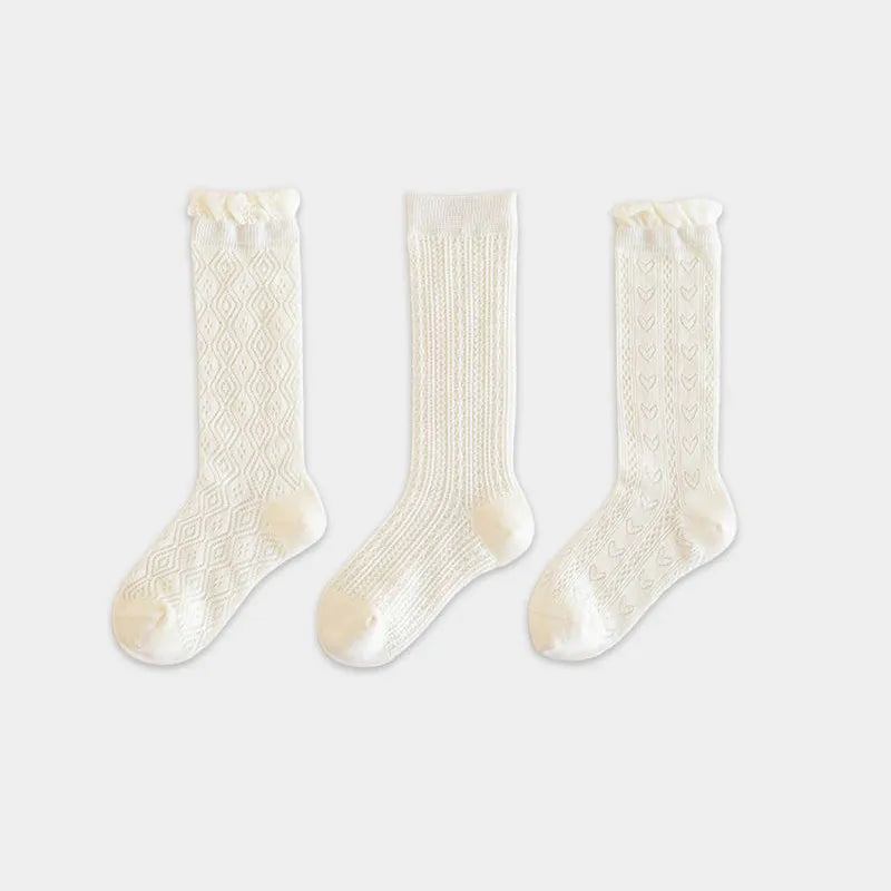 3 pares de medias con volantes de encaje blanco de princesa, calcetines de malla de verano para niñas, calcetines largos finos y transpirables para niños de 3 a 12 años, calcetines hasta la pantorrilla