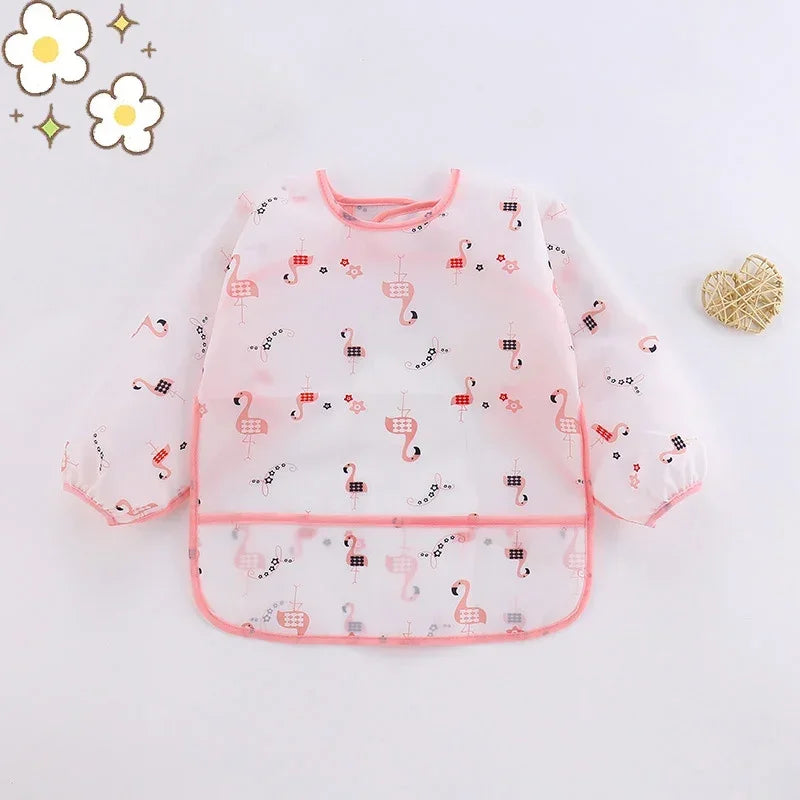 Babero de silicona con dibujos animados para bebé de 0 a 6 años, Baberos suaves, ropa bonita para bebé, delantal de manga larga impermeable sin BPA