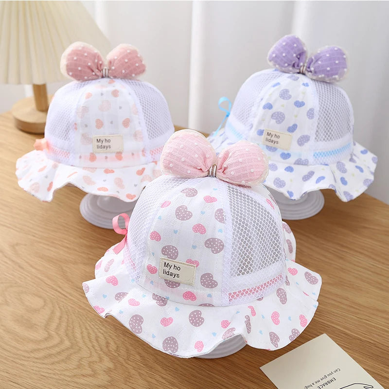 Sombrero de cubo para bebé al aire libre de verano, sombreros de sol de pescador con lazo de flores bordado para niñas pequeñas, gorra de playa transpirable de princesa