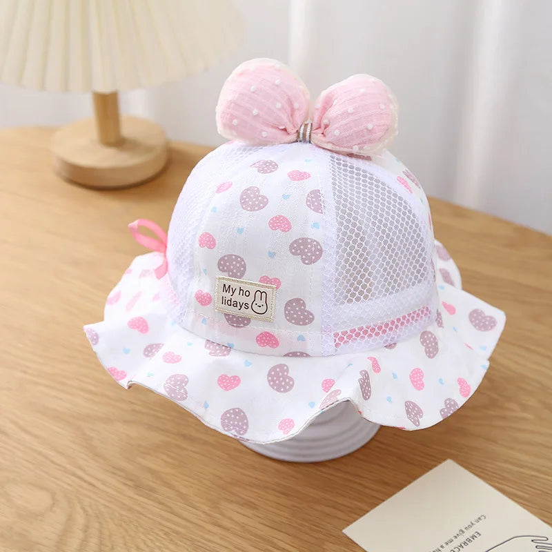 Sombrero de cubo para bebé al aire libre de verano, sombreros de sol de pescador con lazo de flores bordado para niñas pequeñas, gorra de playa transpirable de princesa