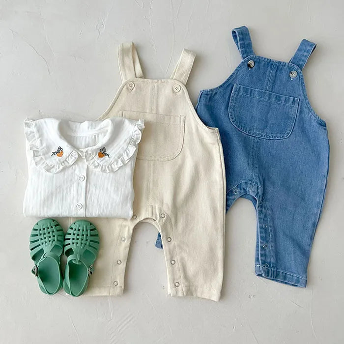 Traje de ropa para niños, conjunto de ropa para niñas pequeñas, camisa bordada de manga larga + mono vaquero, traje de ropa de otoño y primavera