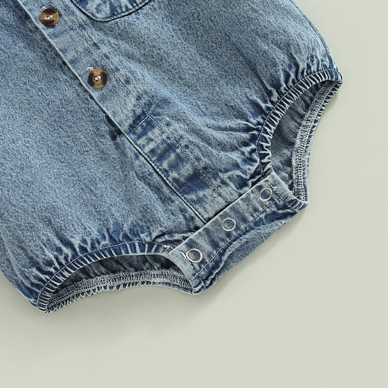 Mono vaquero para recién nacidos, niños y niñas, mono liso de manga corta con cuello vuelto, monos para bebés, monos informales con botones de verano