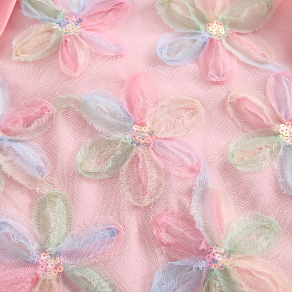 Vestido de verano para niña, vestido de princesa sin mangas a la moda de gasa de red Floral con lazo grande, vestidos informales para niñas de 3 a 7 años