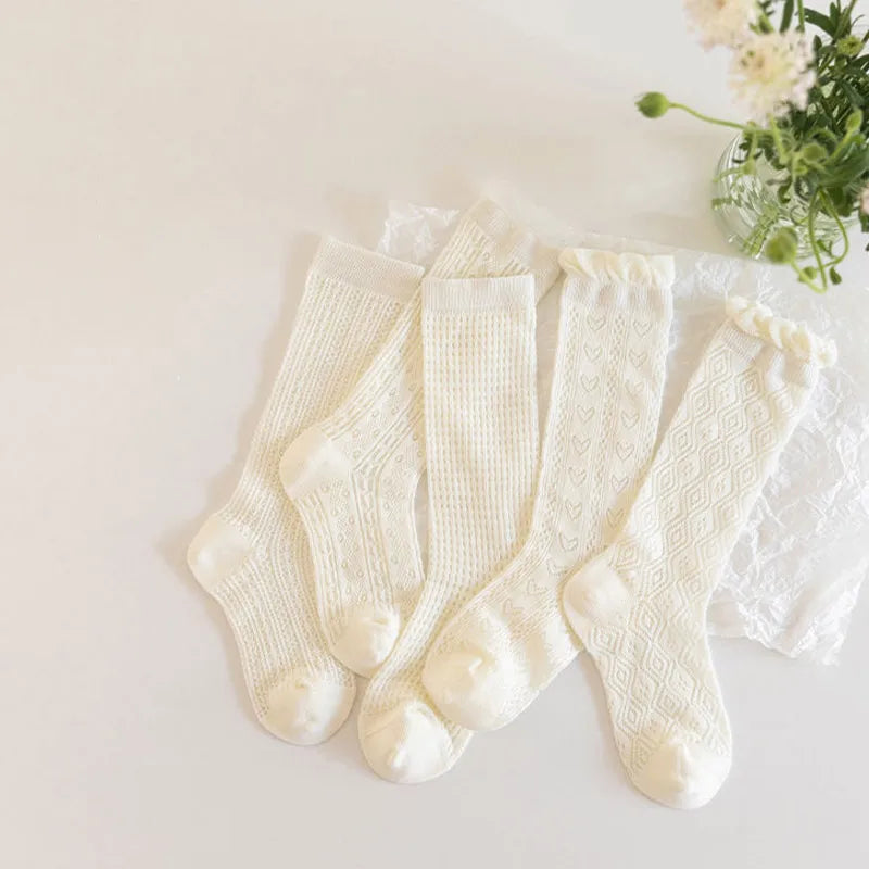 3 pares de medias con volantes de encaje blanco de princesa, calcetines de malla de verano para niñas, calcetines largos finos y transpirables para niños de 3 a 12 años, calcetines hasta la pantorrilla