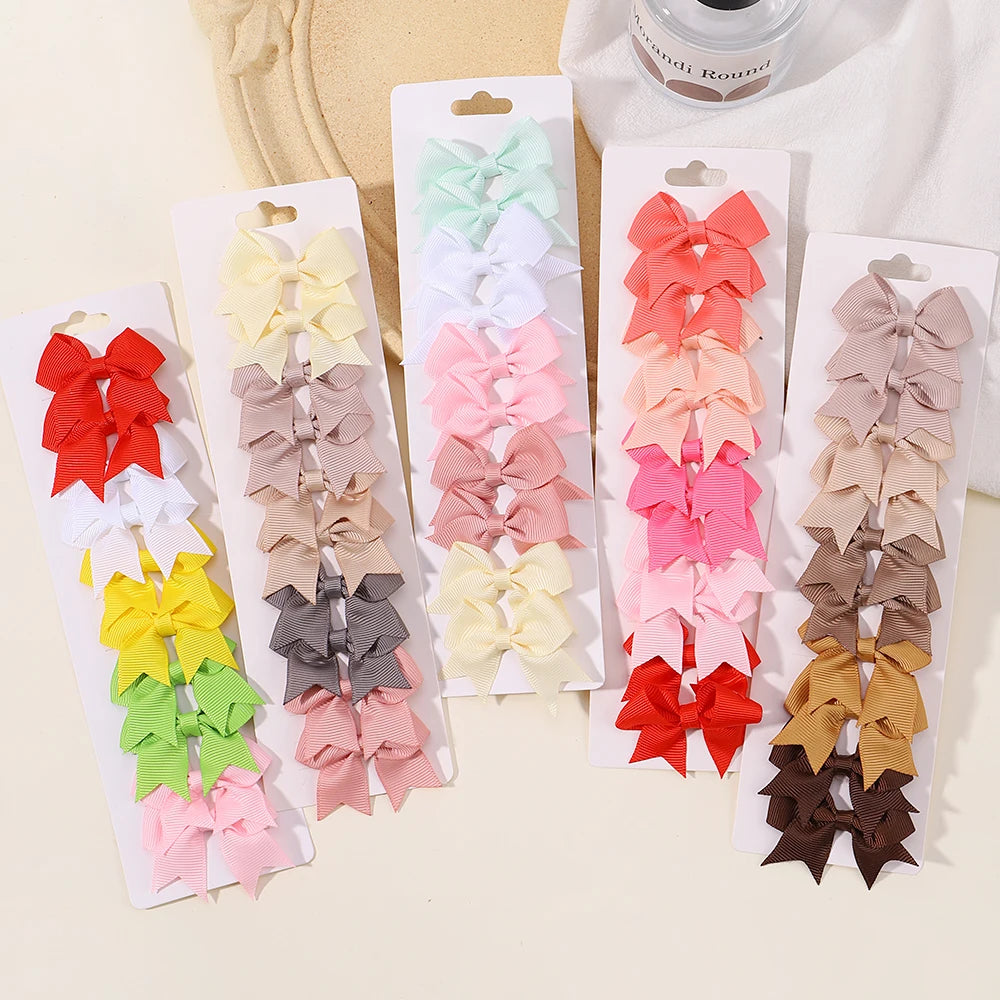 10 unids/lote de pinzas para el pelo con lazo de Color sólido para niñas, horquilla con lazo hecha a mano, Mini pasadores, accesorios para el cabello para niños