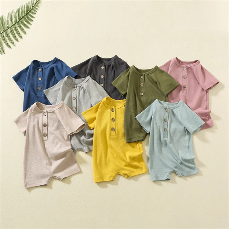 Pelele para bebé, ropa de verano, pijamas finos para bebé, mono de manga corta, ropa acanalada, trajes elásticos de punto para niña