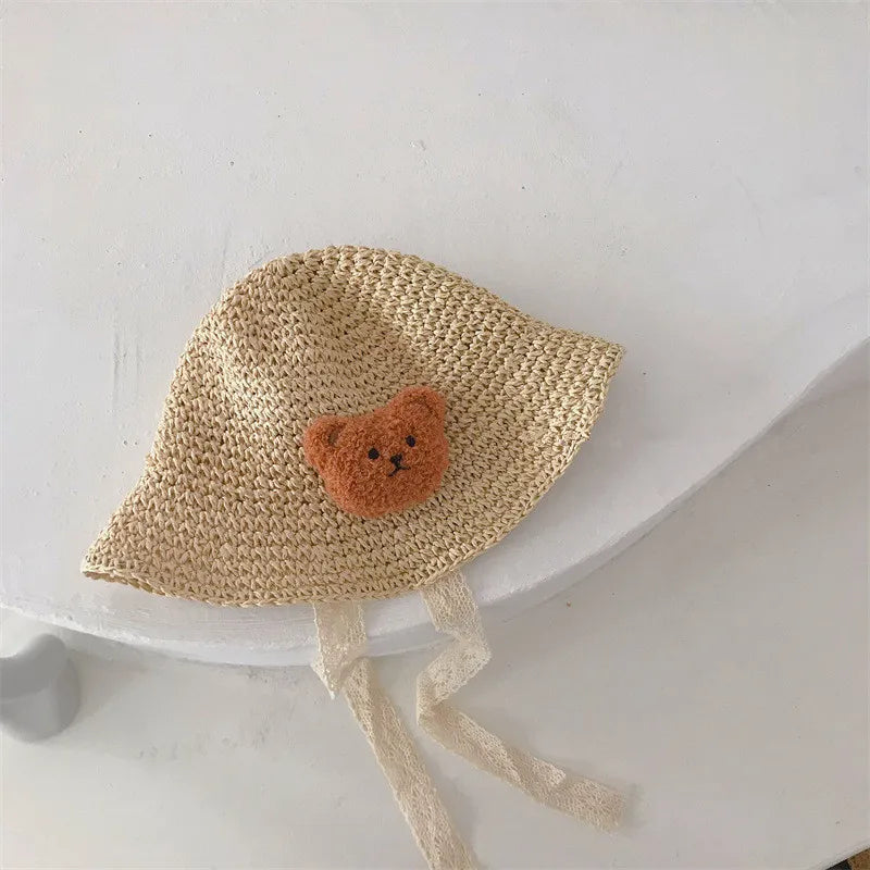 Sombrero de encaje a la moda para bebé, gorro de paja con lazo para niña, sombrero de playa para niño, sombrero de Panamá, sombreros y gorras de princesa para bebé, 1 unidad
