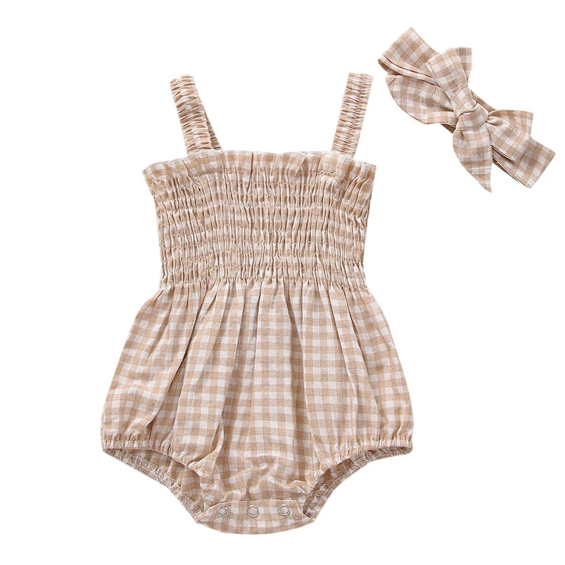 Pelele fruncido para bebé niña, ropa informal sin mangas para recién nacido con diadema, mono de verano, traje bonito para niño pequeño