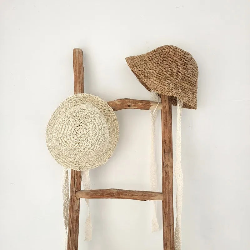 Sombrero de encaje a la moda para bebé, gorro de paja con lazo para niña, sombrero de playa para niño, sombrero de Panamá, sombreros y gorras de princesa para bebé, 1 unidad