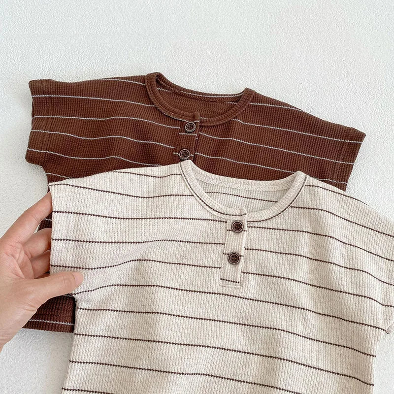 Conjunto de ropa de verano para bebés, camiseta a rayas y bombachos, traje superior de manga corta para niños pequeños, 2 uds.