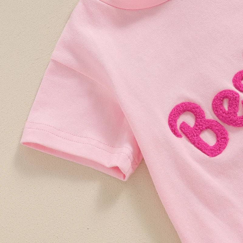 Ropa a juego para madre e hija, camiseta de manga corta con bordado de letras y cuello redondo para verano