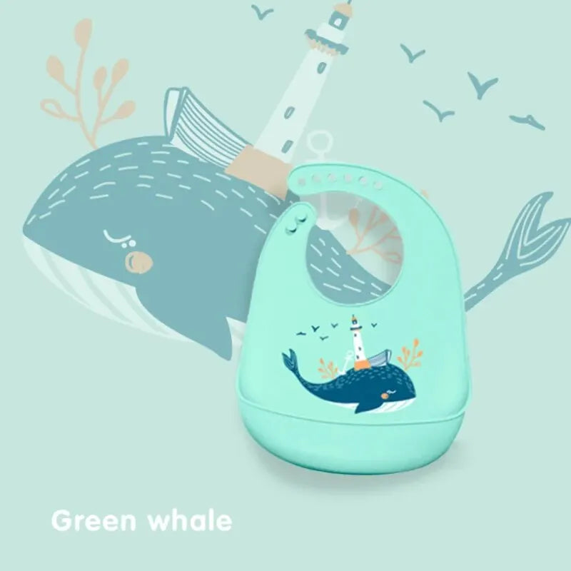 Baberos impermeables para bebé, bonito babero con estampado sólido para niños, babero de silicona suave ajustable para niña y niño, material de alimentación de bebé