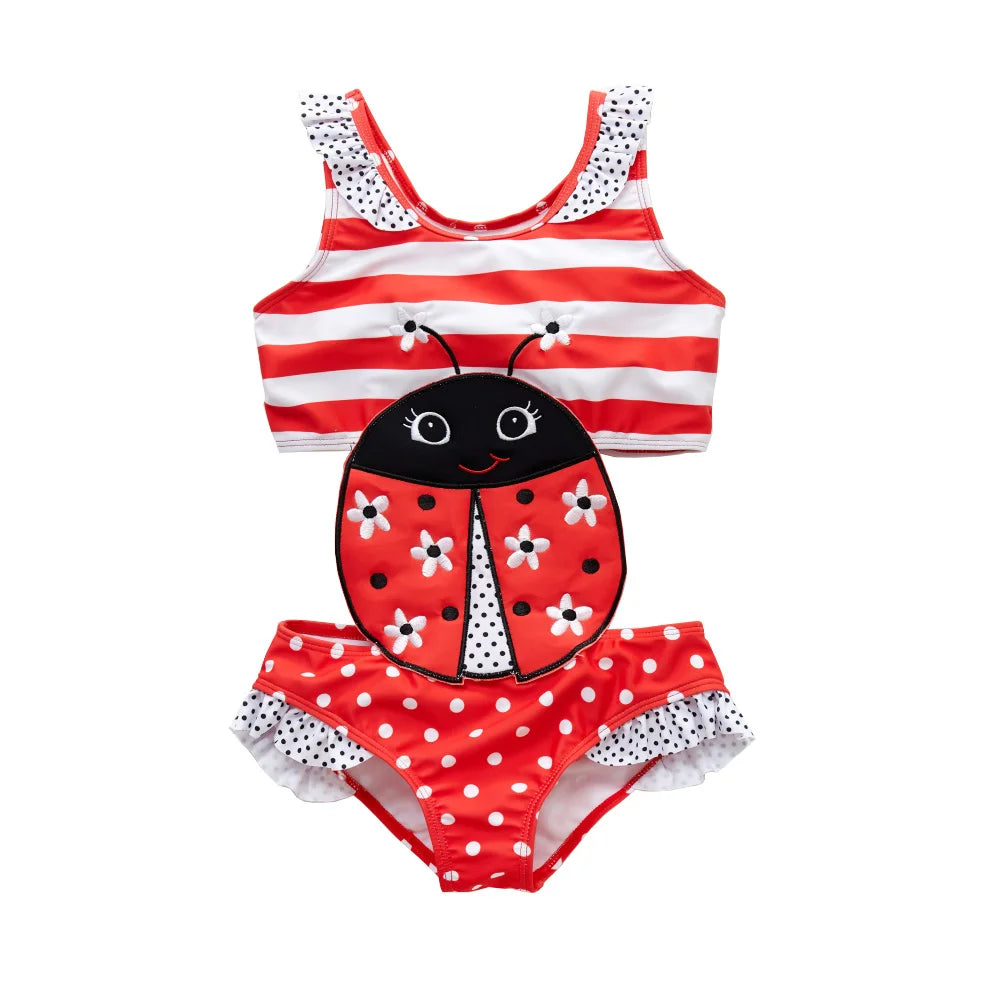 Kavkas 2025, traje de baño de verano para bebé, una pieza 1-8T, Animal de dibujos animados, bonito diseño de abeja, traje de baño elástico para niñas, ropa de playa para bebés