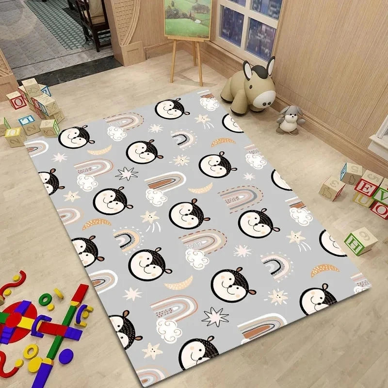Alfombra de estilo nórdico para habitación de bebé, Alfombra de dibujos animados de animales para dormitorio de niños, alfombra Kawaii para habitación de niñas y niños, Alfombra de juego antideslizante para niños