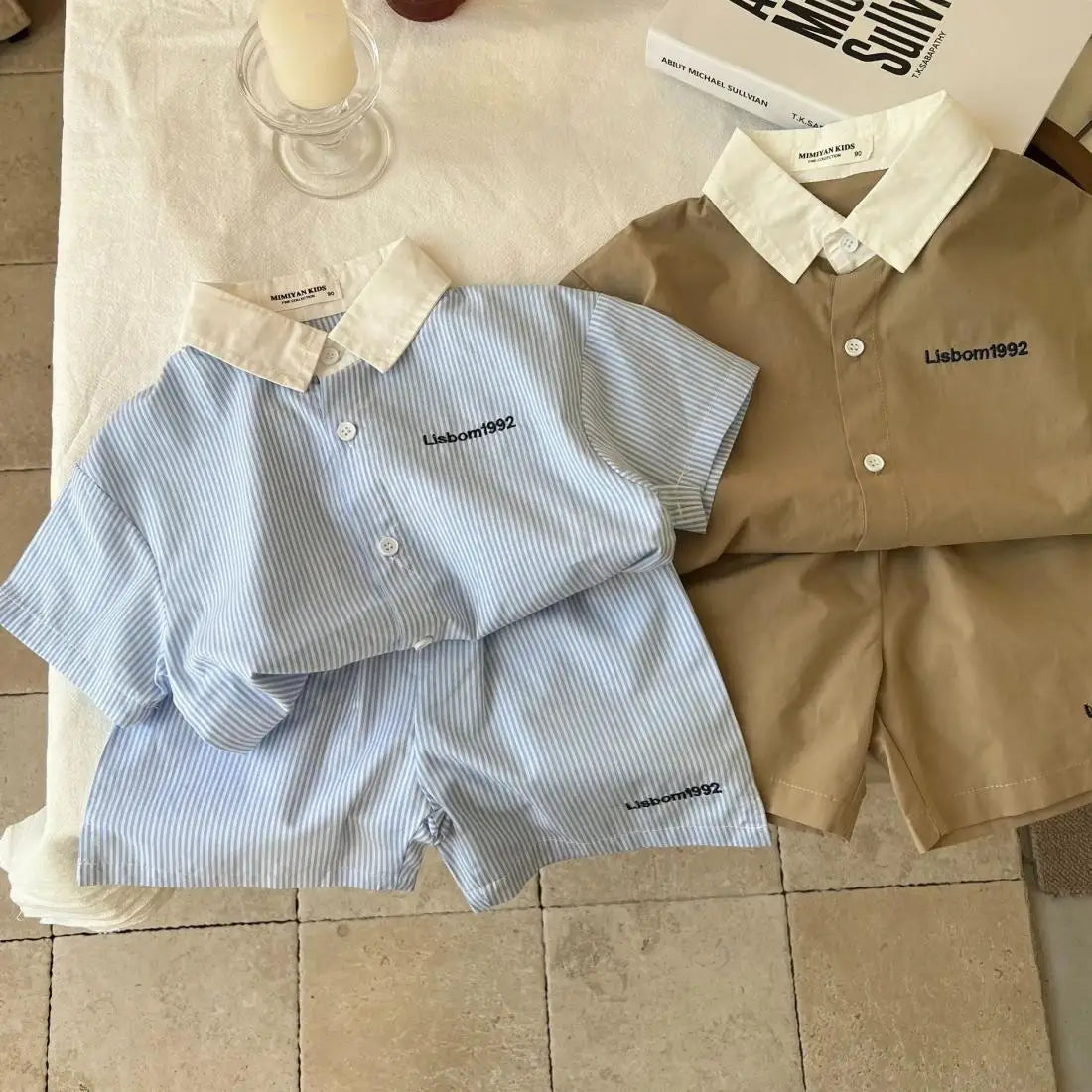 Conjunto de ropa de verano para niños y niñas, Top de manga corta informal, pantalones cortos, trajes de bebé para dos niños