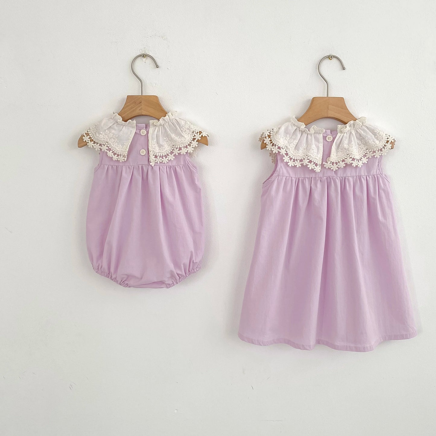 Vestido de encaje con cuello de pétalo para hermanas, peleles para bebés, ropa para niñas, vestido de princesa para fiesta con lazo, ropa dulce y bonita para niños