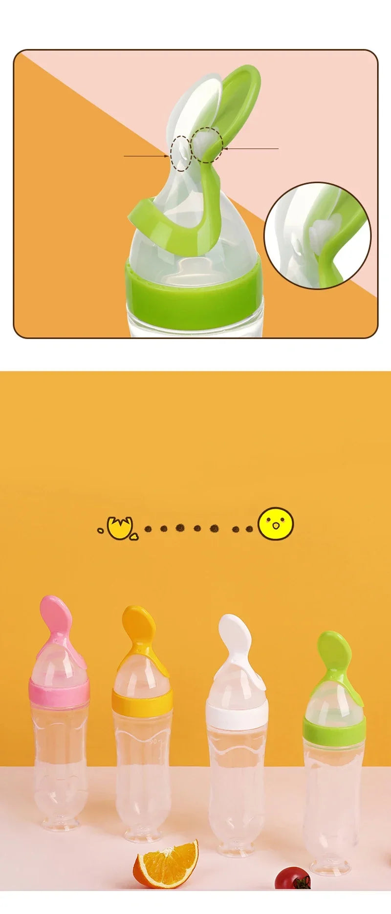 Biberón de silicona útil y seguro con cuchara, suplemento alimenticio, botellas de cereales de arroz, cuchara para apretar, biberón de leche