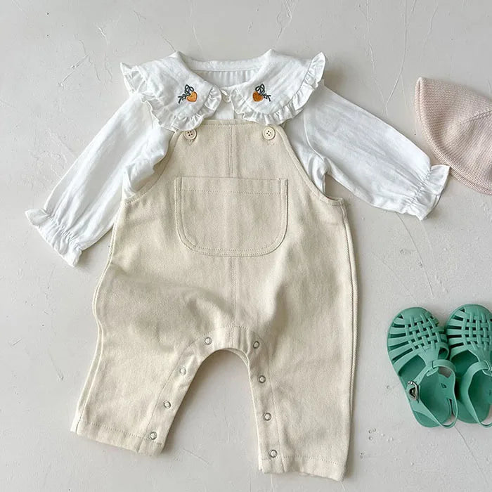Traje de ropa para niños, conjunto de ropa para niñas pequeñas, camisa bordada de manga larga + mono vaquero, traje de ropa de otoño y primavera
