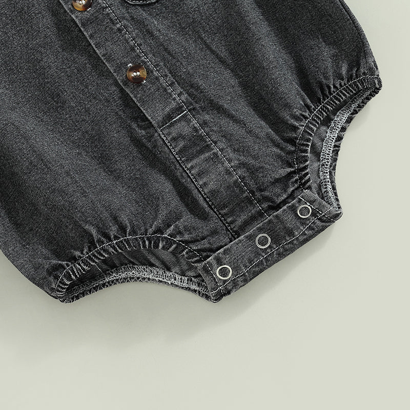 Mono vaquero para recién nacidos, niños y niñas, mono liso de manga corta con cuello vuelto, monos para bebés, monos informales con botones de verano