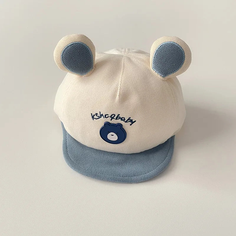 Gorra de béisbol con orejas de oso para bebé, gorro de algodón con visera, bordado bonito, ajustable, para el Sol, para verano