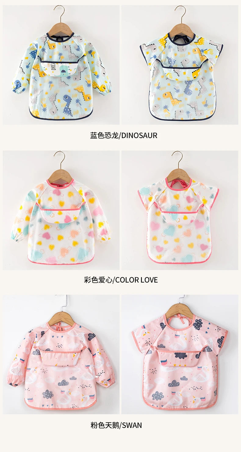 Baberos de tela para bebé, ropa de comedor impermeable, delantal de manga larga, bata de alimentación para niños, vendaje inverso para eructar, protección de pintura