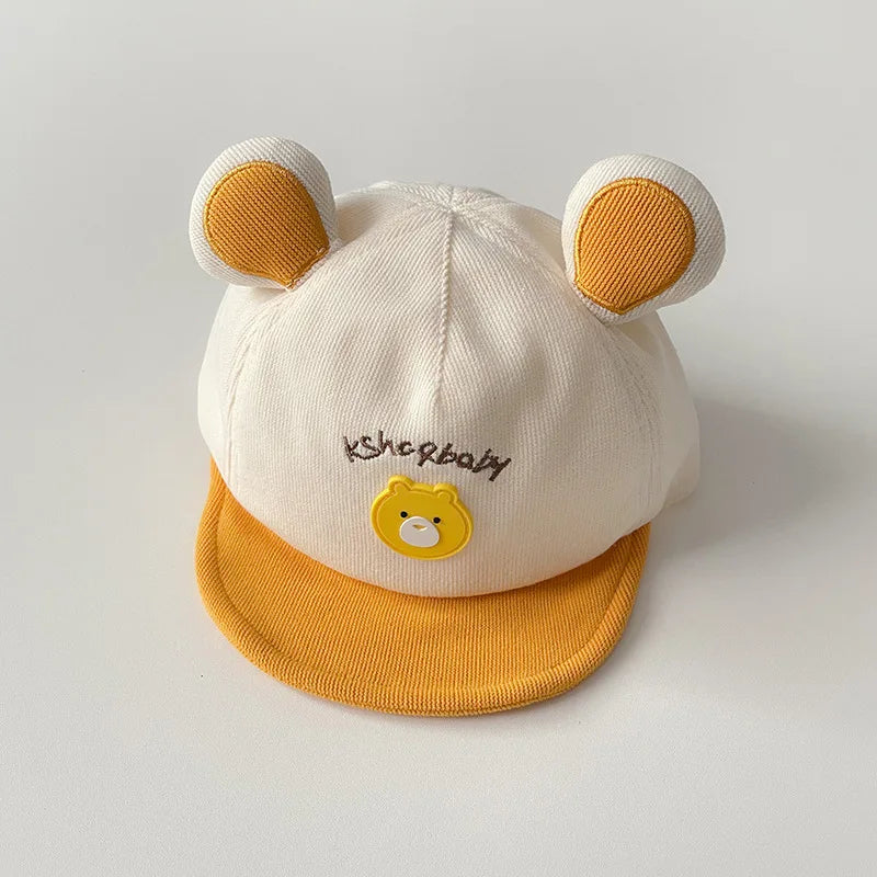 Gorra de béisbol con orejas de oso para bebé, gorro de algodón con visera, bordado bonito, ajustable, para el Sol, para verano