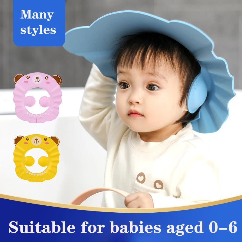 Gorro suave para Baby Shower, gorro ajustable para lavar el cabello para niños, protección para los oídos, champú seguro para niños, ducha de baño, protege la cubierta de la cabeza