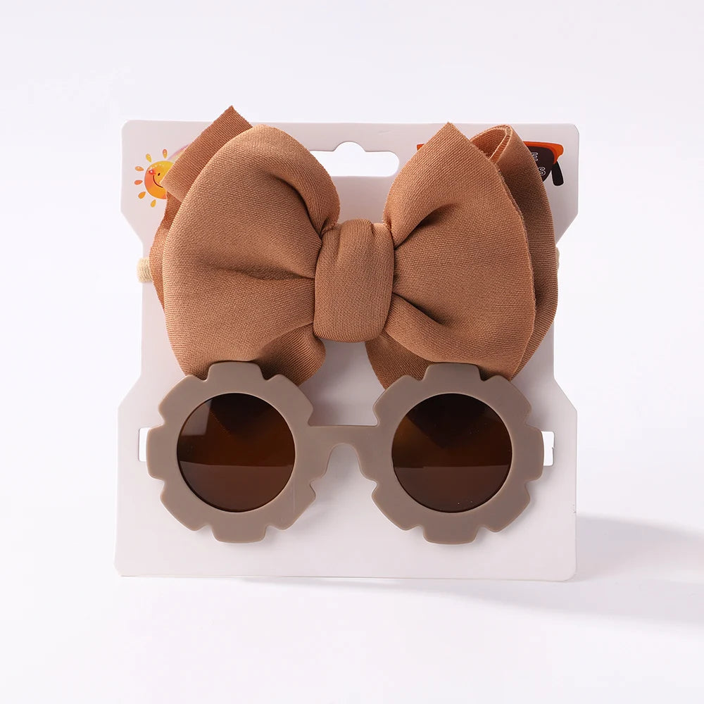 Conjunto de 2 uds de gafas de sol para niños, gafas de sol para bebés, diadema de nailon elástico, gafas de sol bohemias para playa, gafas de sol para la playa, sombreros con lazo para niños