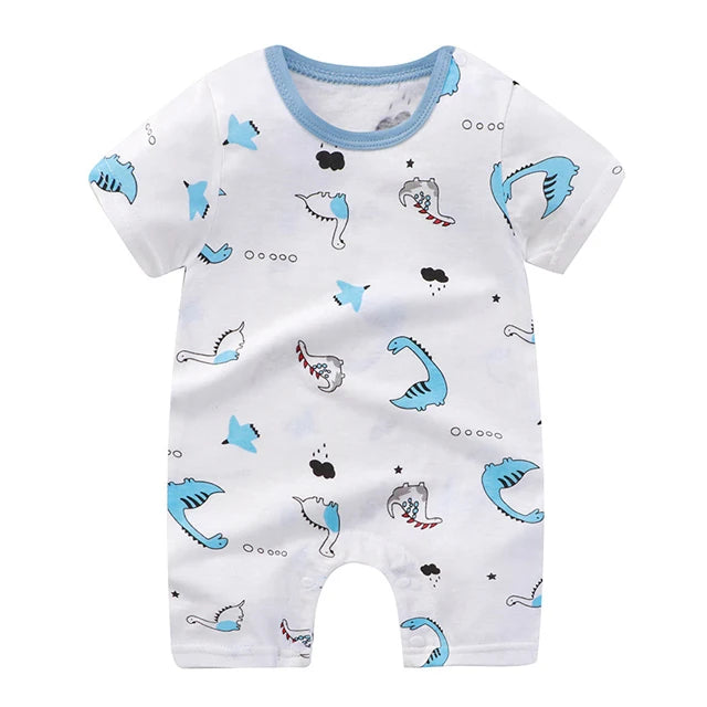 Nueva ropa de verano para bebés recién nacidos, niños y niñas, sección de impresión de dibujos animados de manga corta, ropa de escalada con archivo abierto, mono para bebé
