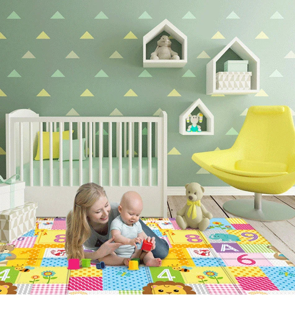 Alfombra de juego para bebés de 97x177cm, alfombra plegable para niños, alfombra para habitación de niños con patrón de doble cara, superficie de actividad educativa fácil de llevar