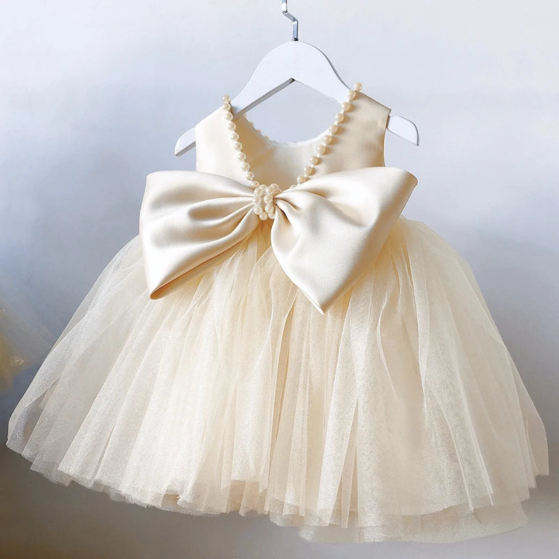Toddler Girls 1st Birthday Clothes Backless Bow Cute Baby Baptism Gown Kids Wedding Party Elegant Princess Dress for Girls Dress