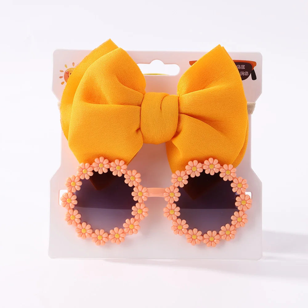 Conjunto de 2 uds de gafas de sol para niños, gafas de sol para bebés, diadema de nailon elástico, gafas de sol bohemias para playa, gafas de sol para la playa, sombreros con lazo para niños